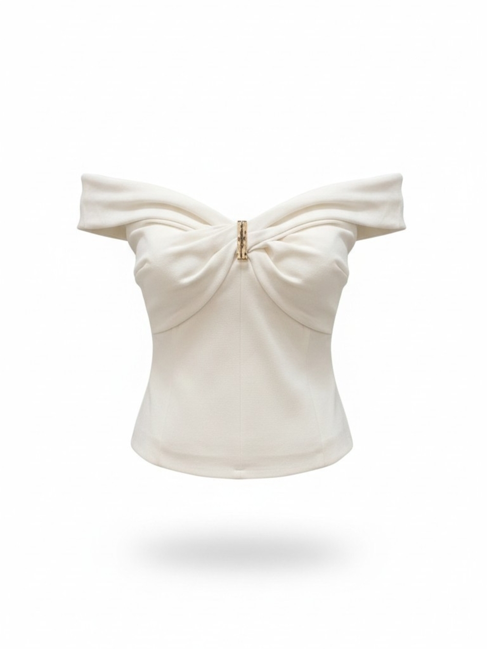 White House Black Market Off-Shoulder Cream Twist-Front Top SZ S